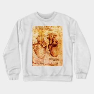 Heart And Its Blood Vessels, Leonardo Da Vinci Anatomy Drawings  Monochrome Brown Parchment Crewneck Sweatshirt